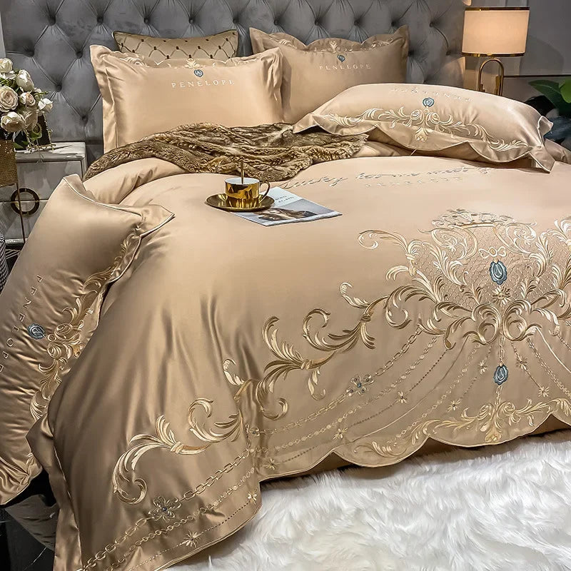 European-style four-piece cotton bedsheet set with ice silk quilt cover from 𝕄𝕔 𝕋𝕙𝕖 𝔹𝕝𝕒𝕔𝕜 𝔻𝕚𝕒𝕞