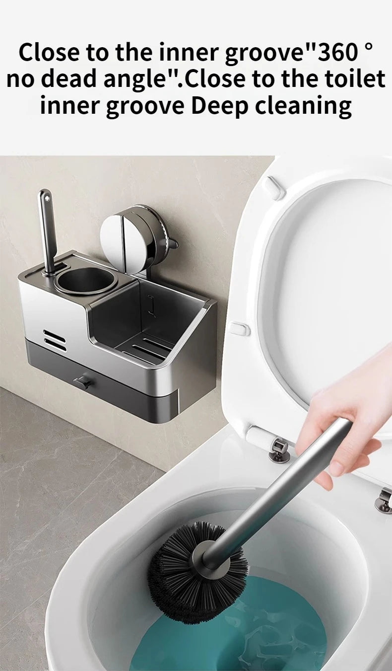 Wall-mounted bathroom storage rack with suction cups and toilet brush from 𝕄𝕔 𝕋𝕙𝕖 𝔹𝕝𝕒𝕔𝕜 𝔻𝕚𝕒𝕞�