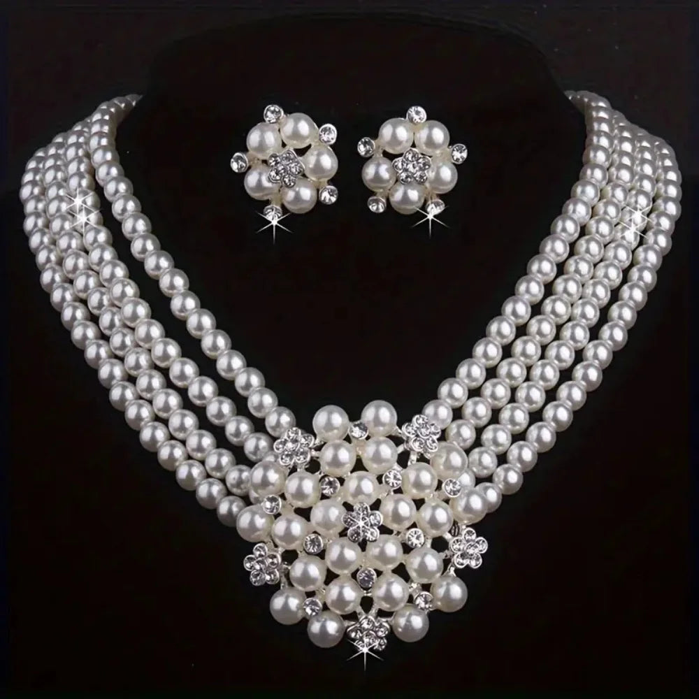 Vintage style pearl wedding jewelry set by MC THE BLACK DIAMOND featuring a necklace and earrings for special occasions and gifts