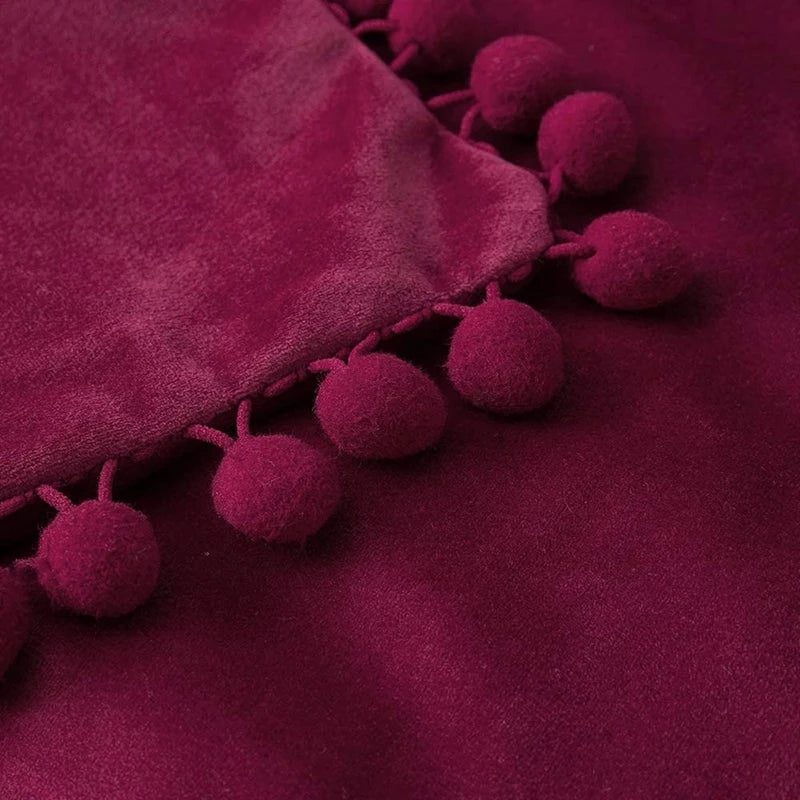 MC The Black Diamond velvet throw pillow cover with large pom-poms, soft and cozy plain cushion case for sofa or home decor.