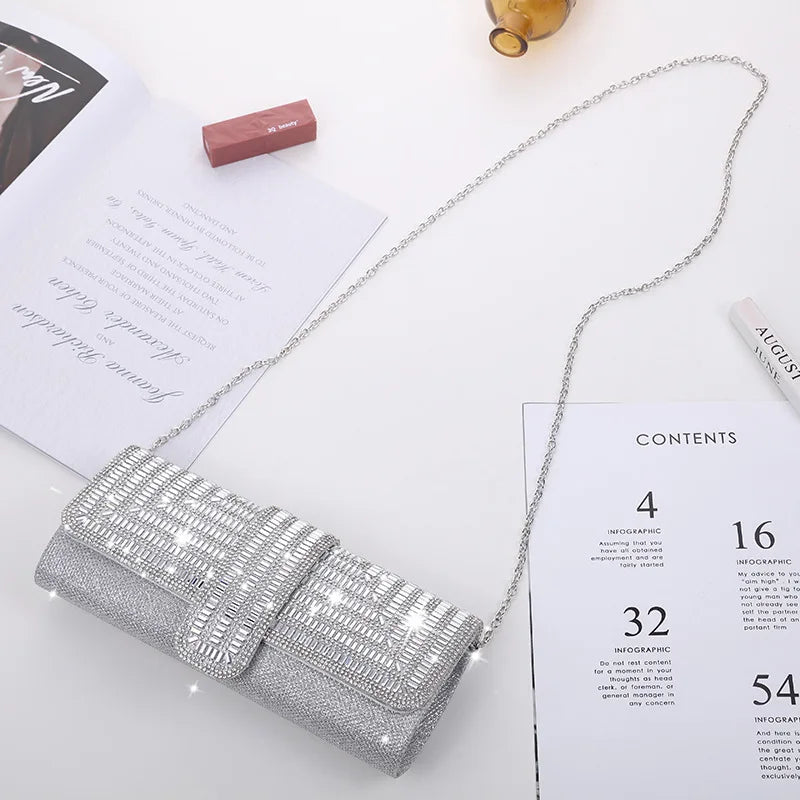 MC THE BLACK DIAMOND wedding party handbag with crystal armpit chain, stylish black clutch for special occasions.