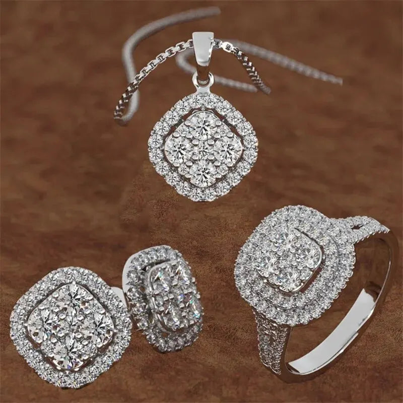 European and American style jewelry set including engagement ring, earrings, and necklace with eight hearts and arrows design by 𝕄𝕔 𝕋𝕙𝕖 𝔹𝕝𝕒𝕔𝕜 𝔻�