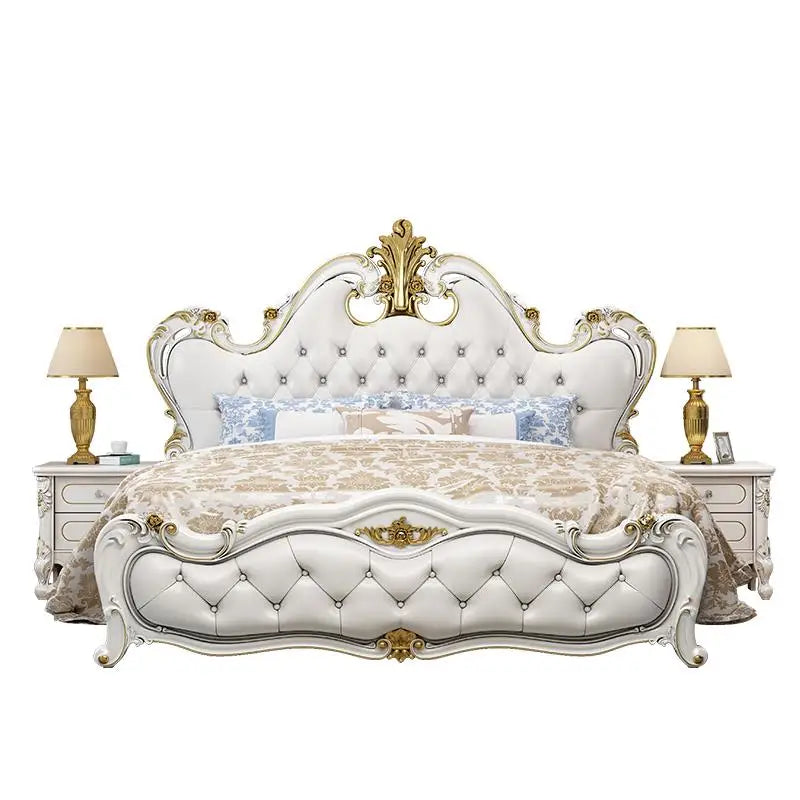 Modern French style solid wood platform bed from MC THE BLACK DIAMOND, king size luxury bed frame with elegant design.