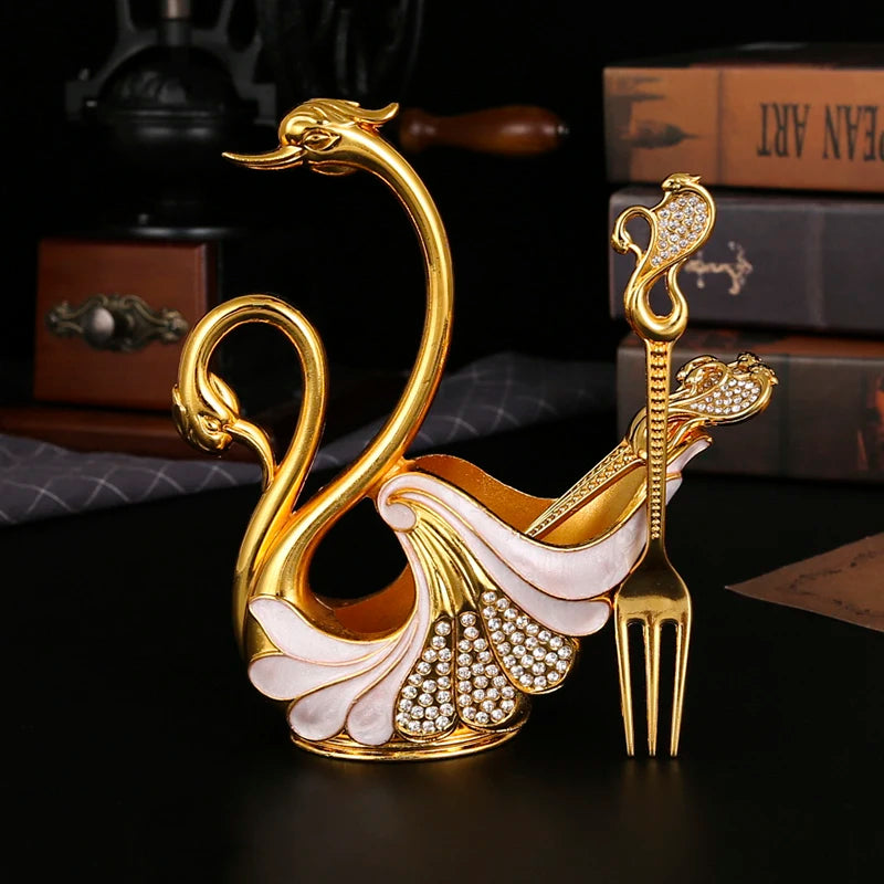 Swan-shaped fruit fork and spoon set by 𝕄𝕔 𝕋𝕙𝕖 𝔹𝕝𝕒𝕔𝕜 𝔻𝕚𝕒𝕞𝕠�