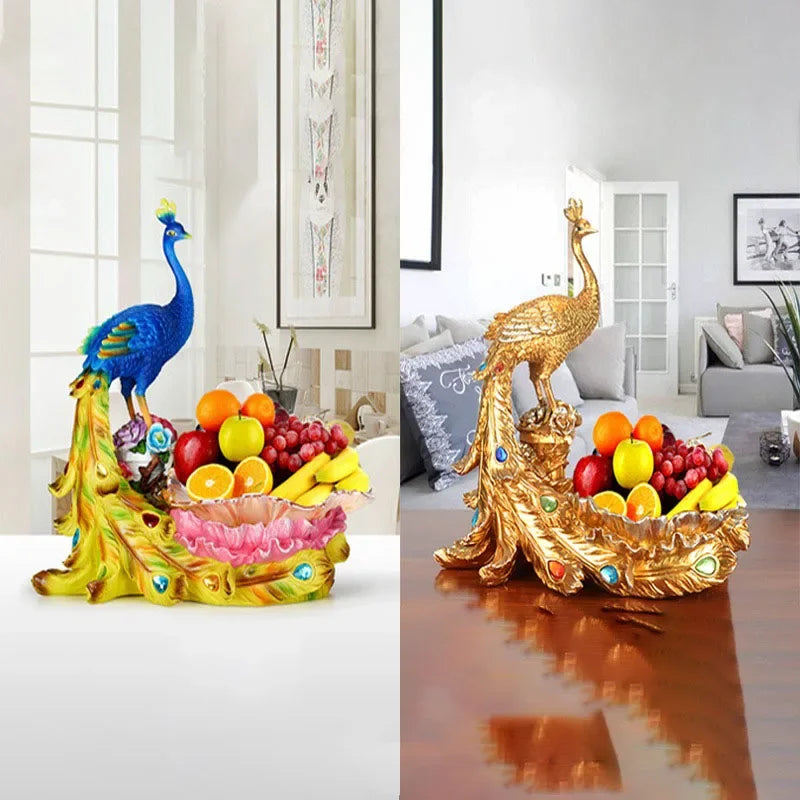European style peacock fruit candy decorative plate by MC THE BLACK DIAMOND, featuring vibrant fruit and snack display on a stylish home decor tray.