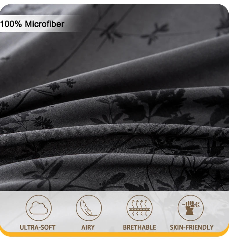 3-piece Zhusheng Kongye pattern print duvet cover set by MC The Black Diamonds, featuring bedsheets with intricate design details.