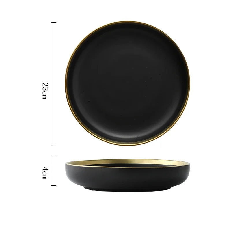 Black and white matte porcelain dinner plate from MC THE BLACK DIAMOND, ideal for modern kitchen table settings