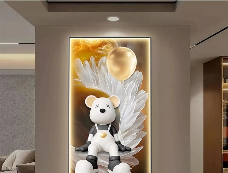 Modern cartoon bear wall decor poster by MC THE BLACK DIAMOND, luminous hanging print for living room or corridor decor.