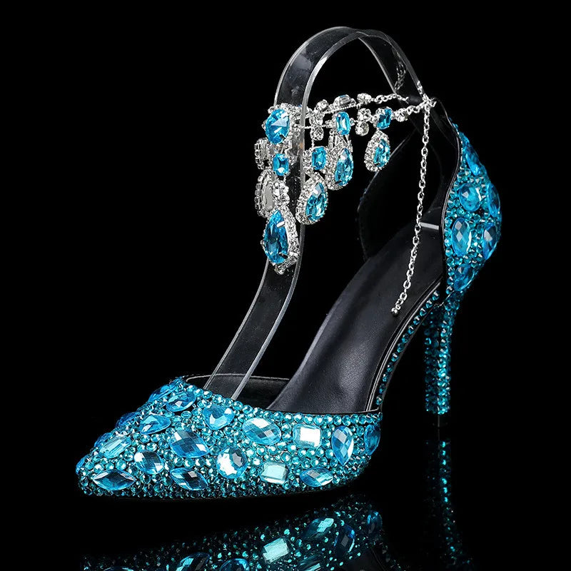 Elegant MC THE BLACK DIAMOND crystal pendant banquet high heels with stylish design for prom and wedding occasions.
