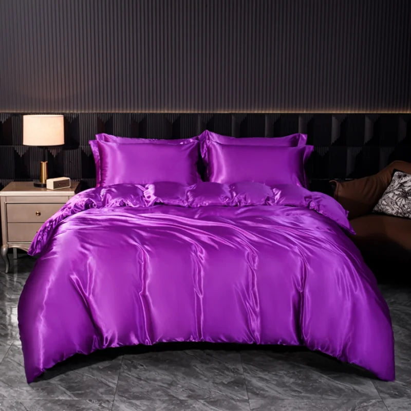 Solid silk bedding set with duvet cover, bed sheet, and pillowcases from 𝕄𝕔 𝕋𝕙𝕖 𝔹𝕝𝕒𝕔𝕜 𝔻𝕚𝕒�
