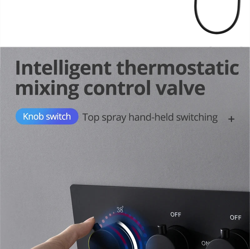 Luxury 16/20 inch rainfall mist spray LED shower head set with side massage jets and temperature control by 𝕄𝕔 𝕋𝕙𝕖 𝔹𝕝𝕒𝕔𝕜 𝔻�