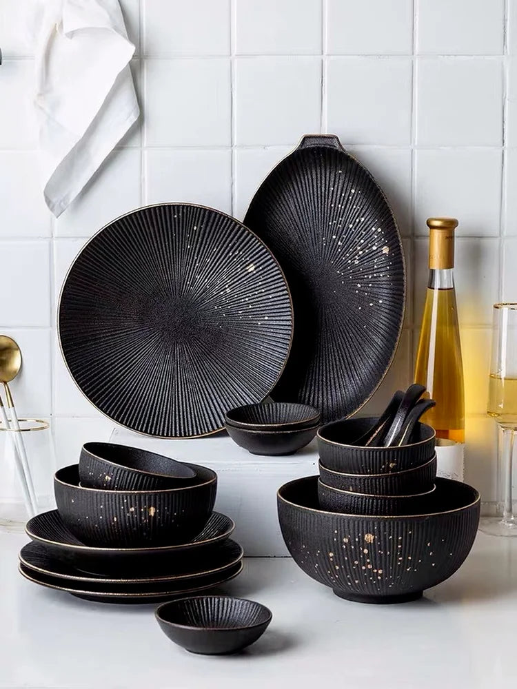 Luxury golden border porcelain dinner plate with black stripes from 𝕄𝕔 𝕋𝕙𝕖 𝔹𝕝𝕒𝕔𝕜 𝔻𝕚𝕒𝕞𝕠�