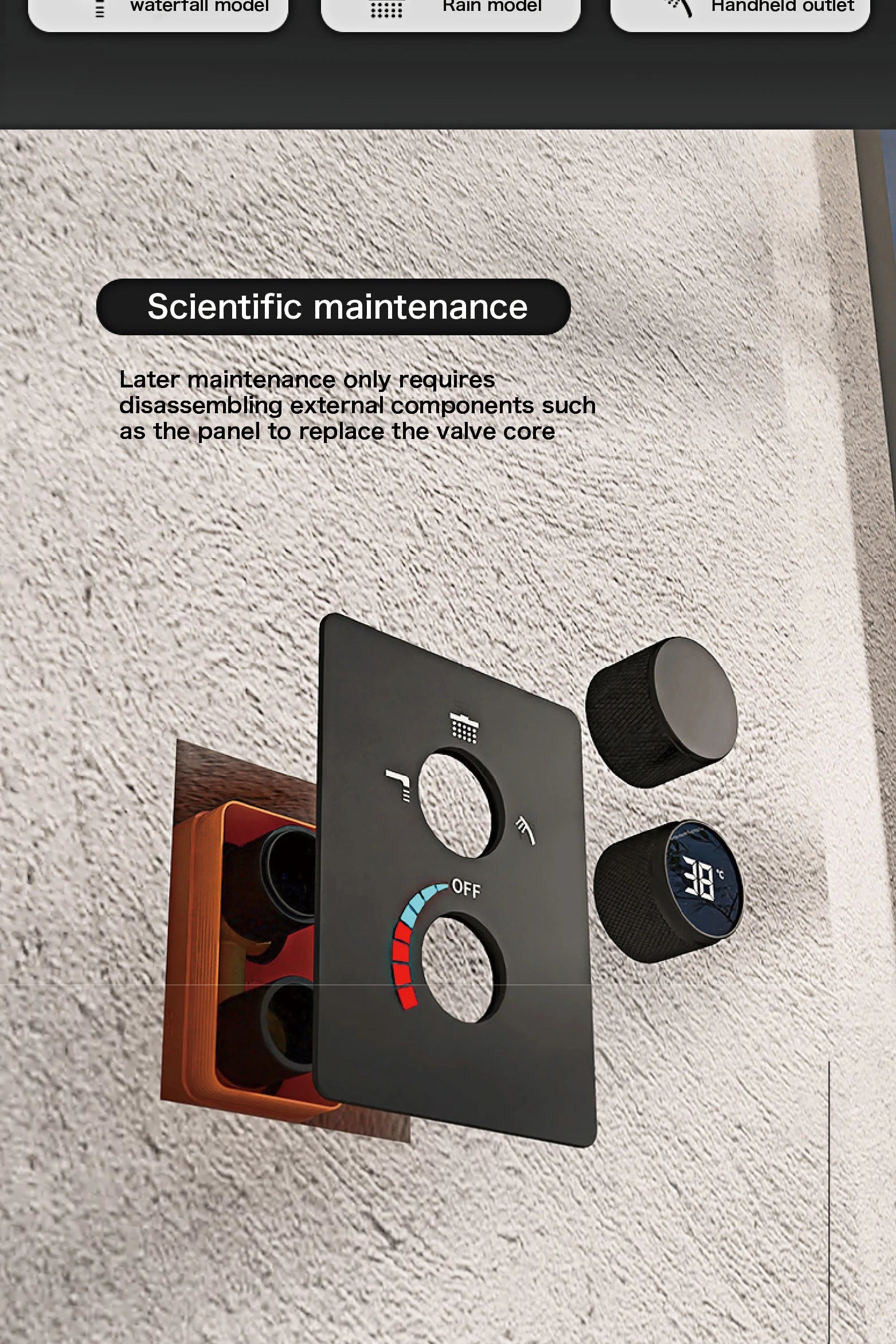 Luxury black MC THE BLACK DIAMOND bath shower system with wall-mounted design and LED digital display for hot and cold control