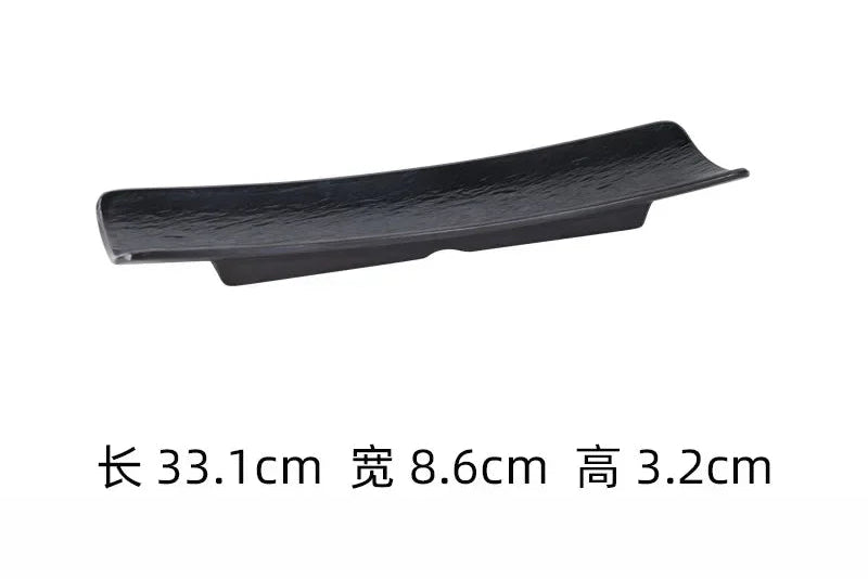 Black frosted melamine dinner plate from Mc The Black Diamonds, Japanese-style sushi plate, durable snack and fruit dish for restaurant use.