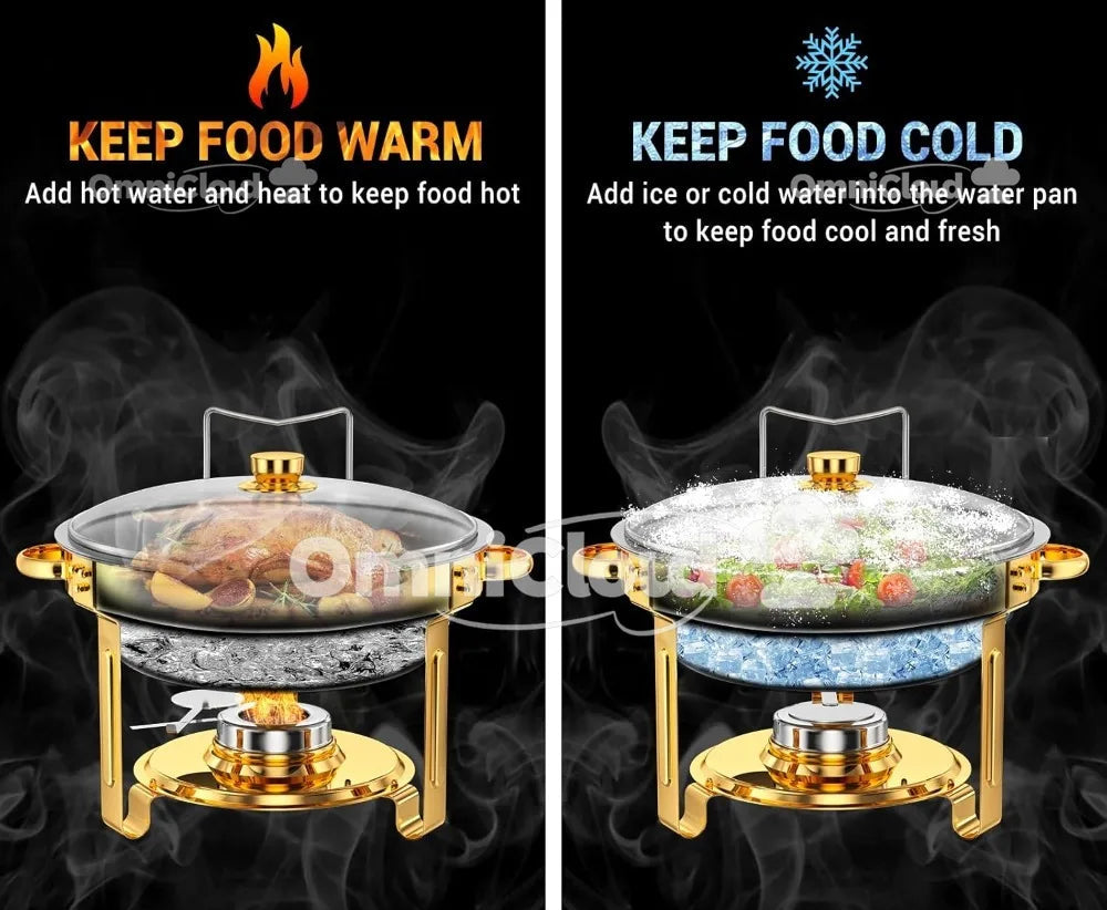 Round MC THE BLACK DIAMOND chafing dish set with rolled-edge design, full-size food warmer for buffet presentations.