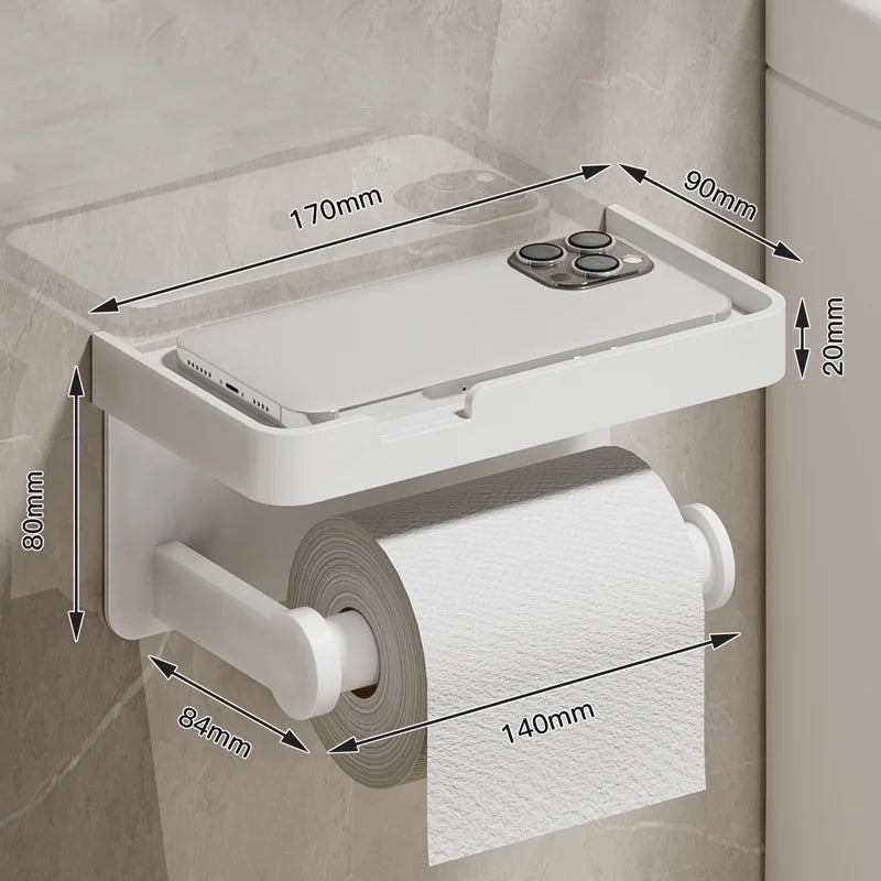 Wall-mounted MC THE BLACK DIAMOND toilet paper holder with waterproof tissue box storage rack and tissue tube holder.