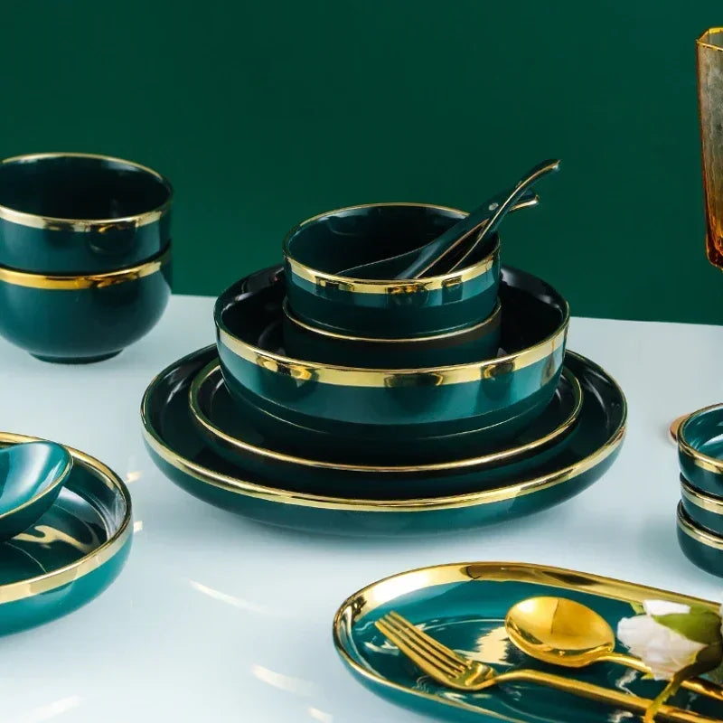 Set of ceramic dessert soup plates from MC The Black Diamonds, perfect for dinner, camping, and kitchen tableware.