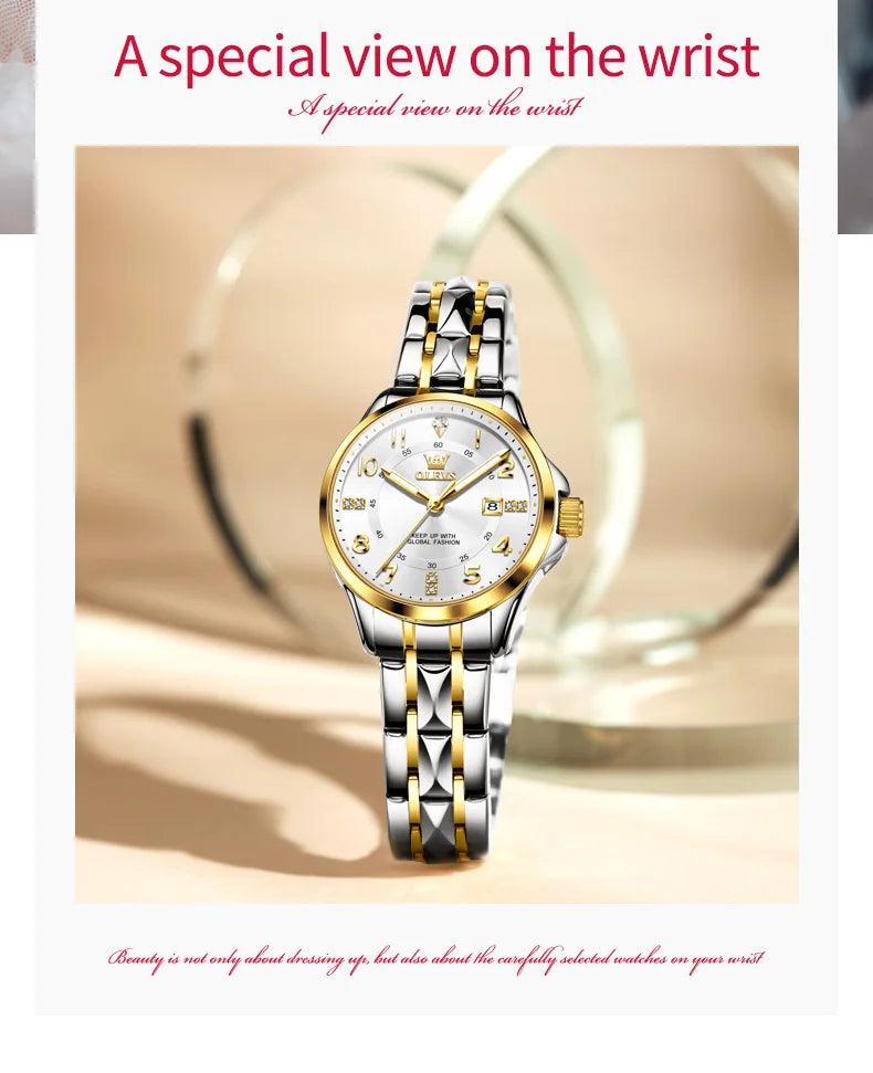 Elegant MC THE BLACK DIAMOND ladies' wristwatch with luminous dial, waterproof quartz movement, and date display for women.