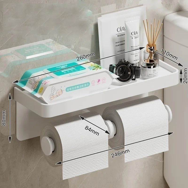 Wall-mounted MC THE BLACK DIAMOND toilet paper holder with waterproof tissue tube storage for bathroom organization.