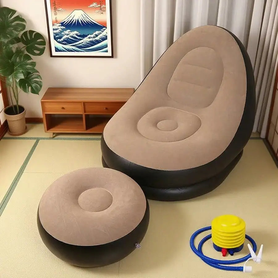 Flocked inflatable lazy sofa with footrest and foot pump, foldable chair from 𝕄𝕔 𝕋𝕙𝕖 𝔹𝕝𝕒𝕔𝕜 𝔻𝕚𝕒�