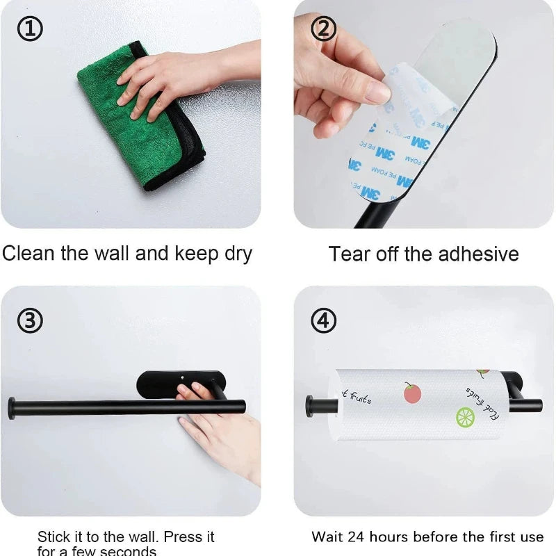 Self-adhesive stainless steel paper towel holder for under cabinet kitchen, with screw options, from 𝕄𝕔 𝕋𝕙𝕖 𝔹𝕝𝕒𝕔𝕜 𝔻𝕚