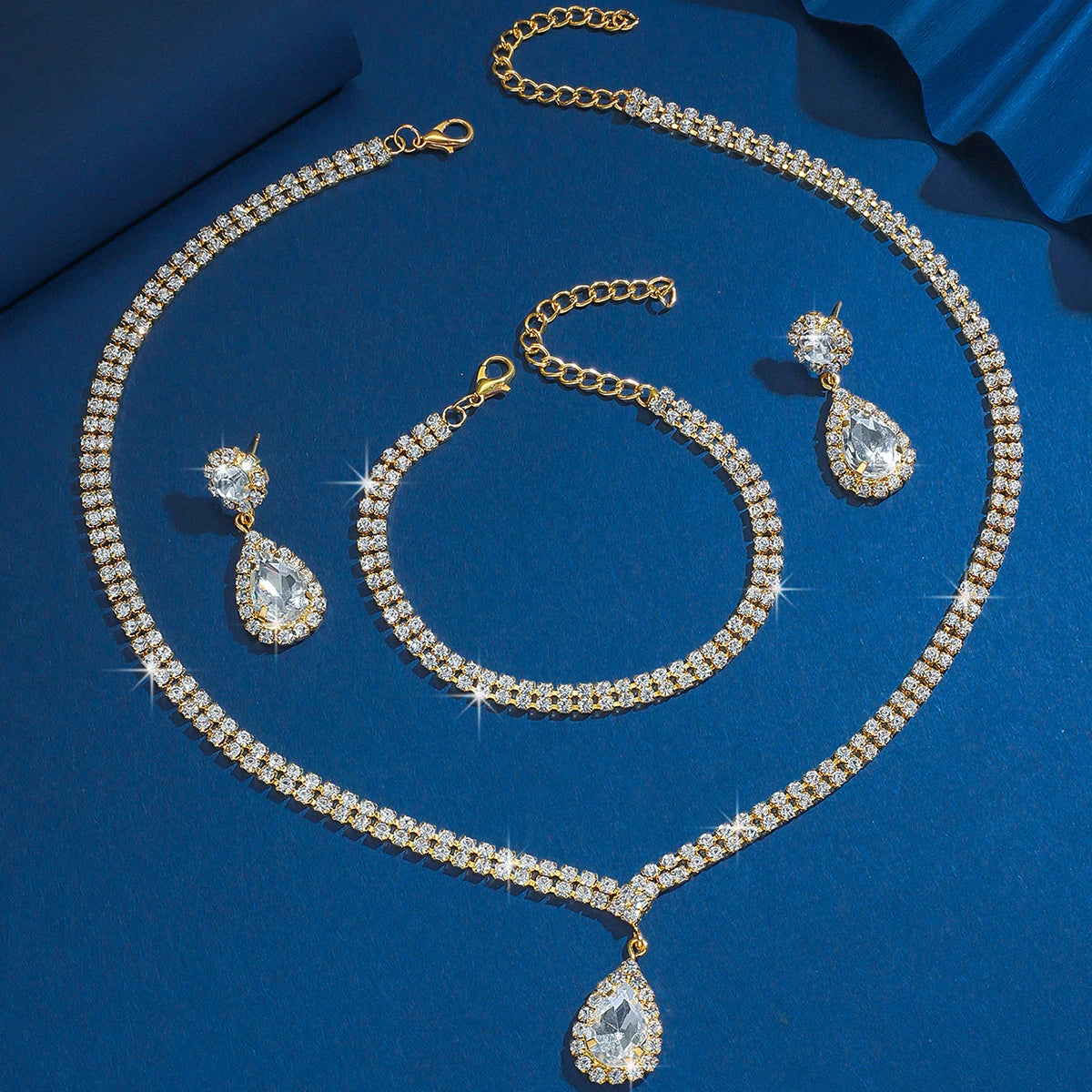 MC THE BLACK DIAMOND Wedding Season women's jewelry set with copper claw chain water drop necklace, earrings, and bracelet for special occasions