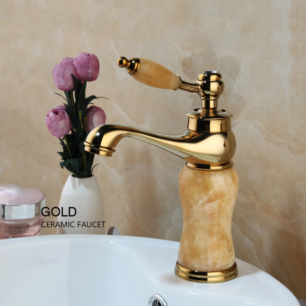 MC  Gold Polished Counter Top Bathroom Faucet