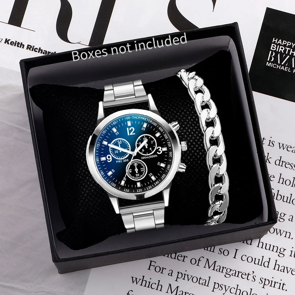 Matching couple's watches by MC The Black Diamonds, black dial and silver band, designed for him and her, elegant and stylish.