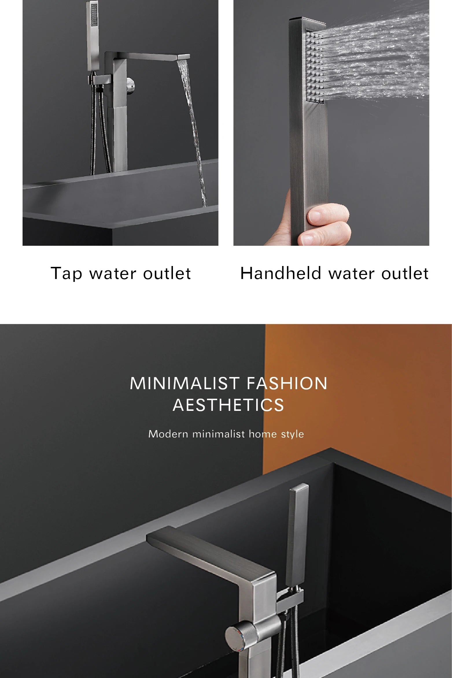 Luxury black brass bathroom floor-standing bathtub faucet with single handle for hot and cold water, embedded design by 𝕄𝕮 𝕋𝕙𝕖 𝔹𝕝𝕒𝕔𝕜 𝔻𝕚