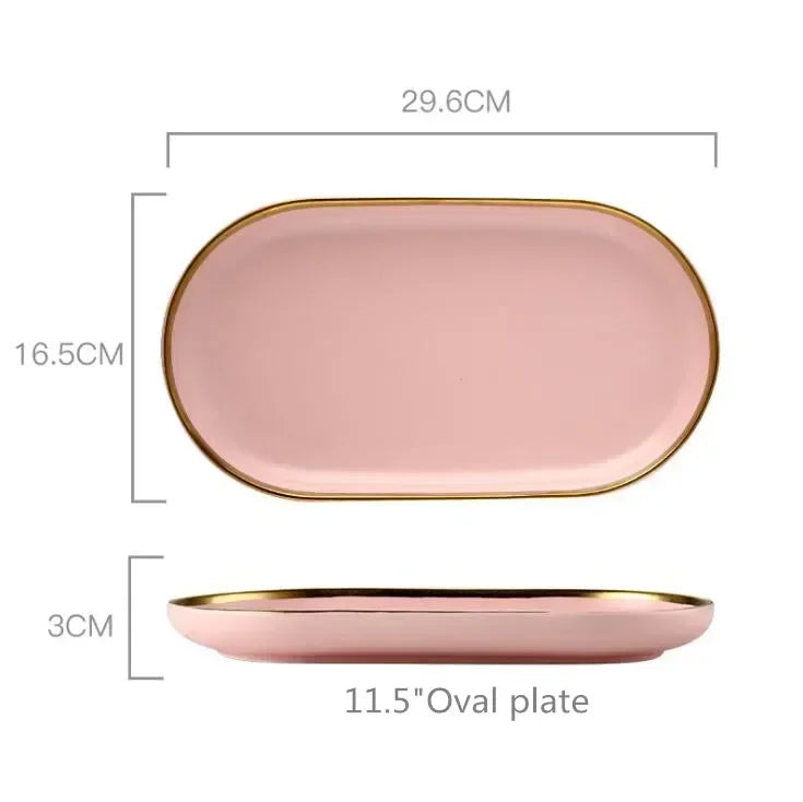 Gilt rim pink porcelain dinner plate from 𝕄𝕔 𝕋𝕙𝕖 𝔹𝕝𝕒𝕔𝕜 𝔻𝕚𝕒𝕞𝕠𝕟