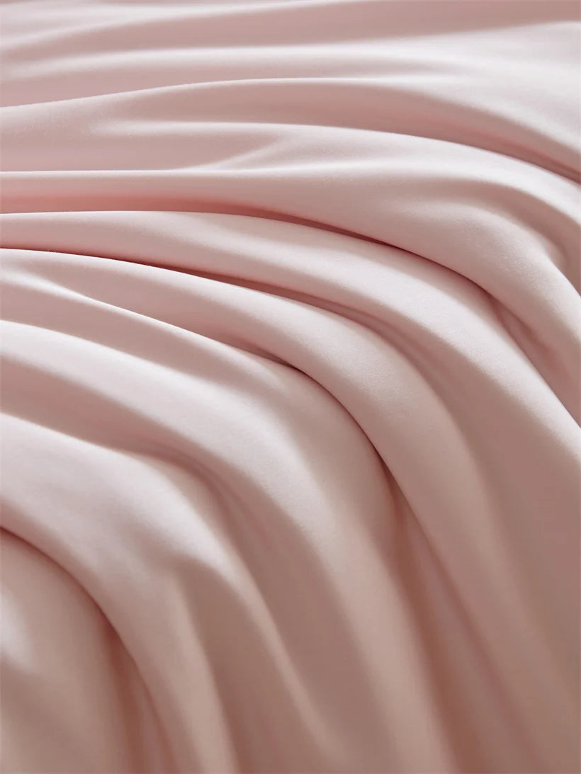MC Collection 100% Mulberry Silk Bedding Set in elegant silk with smooth, luxurious fabric and matching pillowcases for home decor.