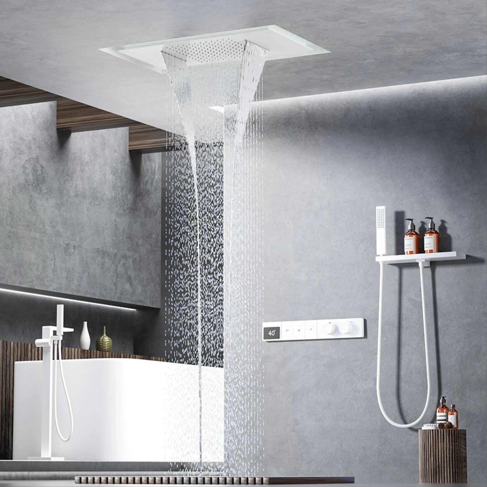 Luxury brass gun gray ceiling shower system with LED display, hot and cold water bath faucet by 𝕄𝕮 𝕋𝕙𝕖 𝔹𝕝𝕒𝕔𝕜 𝔻𝕚�