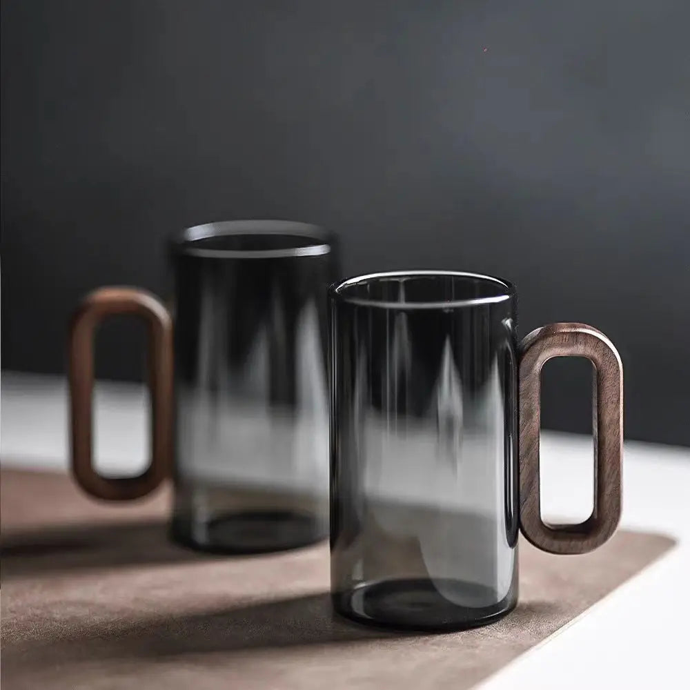 Glass mug with wooden handle from 𝕄𝕔 𝕋𝕙𝕖 𝔹𝕝𝕒𝕔𝕜 𝔻𝕚𝕒𝕞𝕠𝕟�