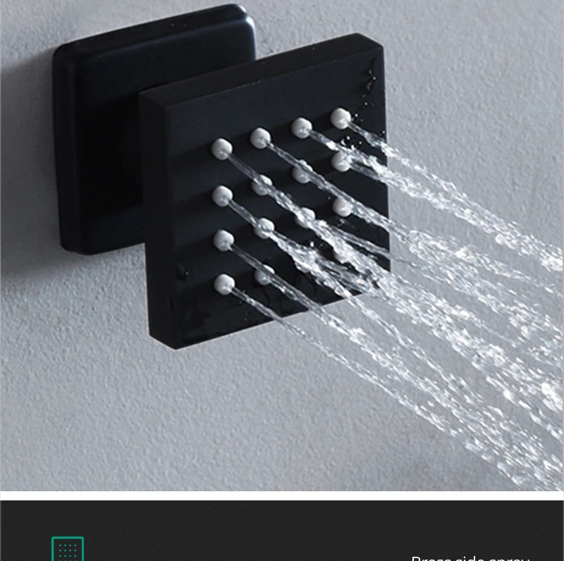 Luxury 16/20 inch rainfall mist spray LED shower head set with side massage jets and temperature control, by 𝕄𝕔 𝕏𝕙𝕖 𝔹𝕝𝕒𝕔𝕜 𝔻�