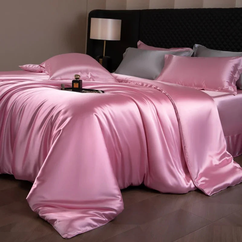 Luxury silk bed sheets set with duvet cover, fitted and flat sheets, and pillowcases from 𝕄𝕔 𝕋𝕙𝕖 𝔹𝕝𝕒𝕔𝕜 𝔻𝕚�