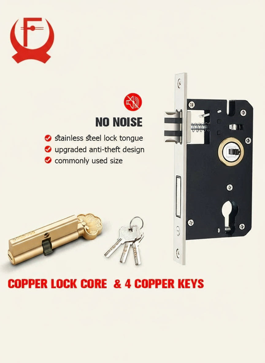 KA European style gold door lock with keys, ivory white handle, anti-theft security hardware, suitable for entrance doors.