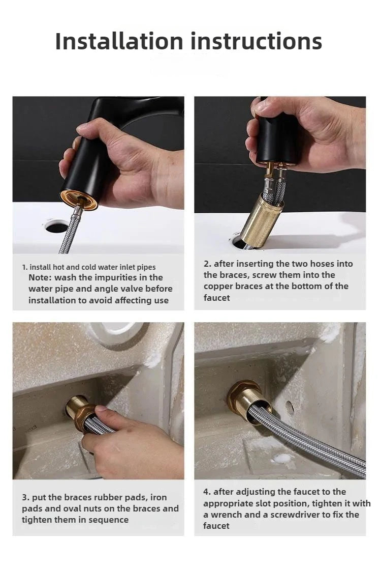 Stainless steel waterfall bathroom sink faucet by MC THE BLACK DIAMOND with hot and cold water, G1/2 thread, stylish design