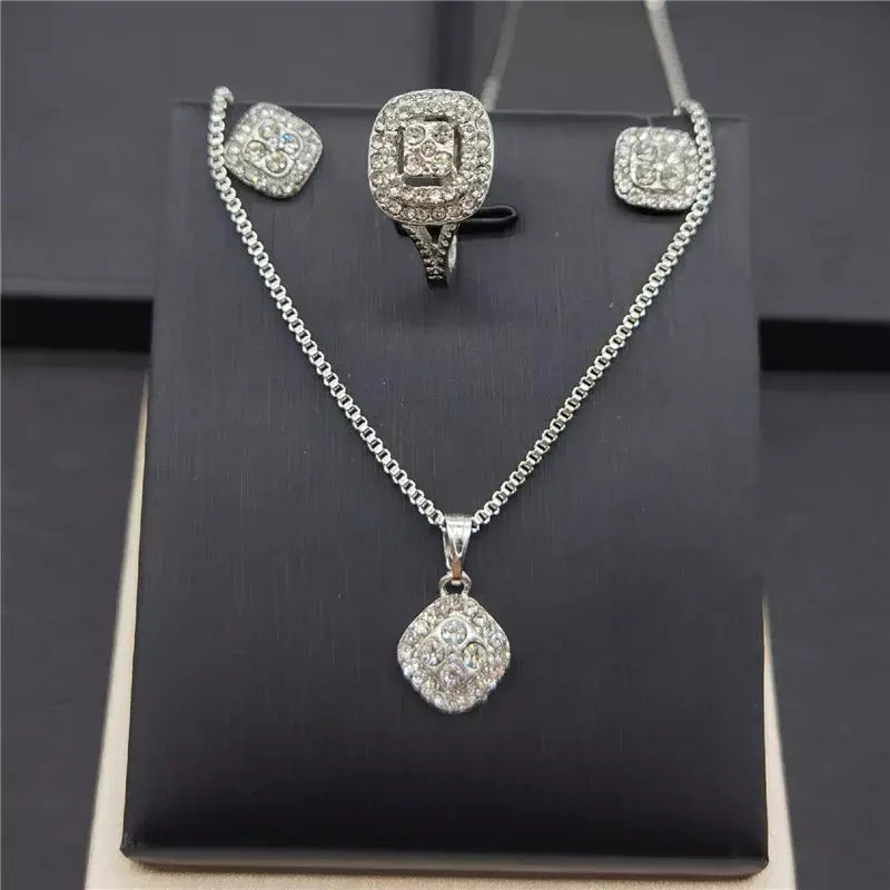 European and American style jewelry set including engagement ring, earrings, and necklace with eight hearts and arrows design by 𝕄𝕔 𝕋𝕙𝕖 𝔹𝕝𝕒𝕔𝕜 𝔻�