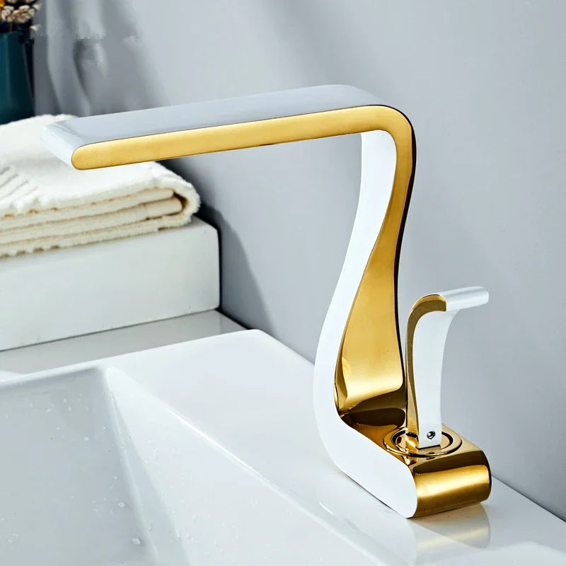 Luxury white gold bathroom mixer tap by MC THE BLACK DIAMOND, brass wash basin faucet with hot and cold water, single-hole retro design
