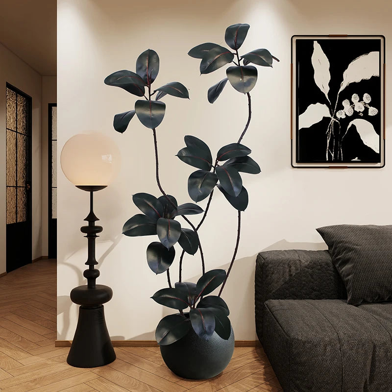 Artificial green rubber tree plant with black and gold accents, from 𝕄𝕔 𝕋𝕙𝕖 𝔹𝕝𝕒𝕔𝕜 𝔻𝕚𝕒𝕞�