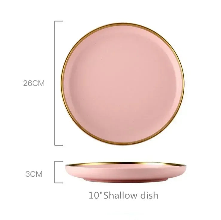 Gilt rim pink porcelain dinner plate from 𝕄𝕔 𝕋𝕙𝕖 𝔹𝕝𝕒𝕔𝕜 𝔻𝕚𝕒𝕞𝕠𝕟