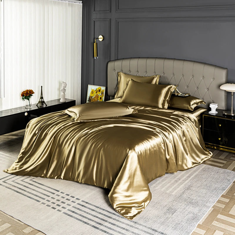 Black satin duvet cover from Mc The Black Diamonds, single and double size, smooth, skin-friendly, solid color bedding for home decor.