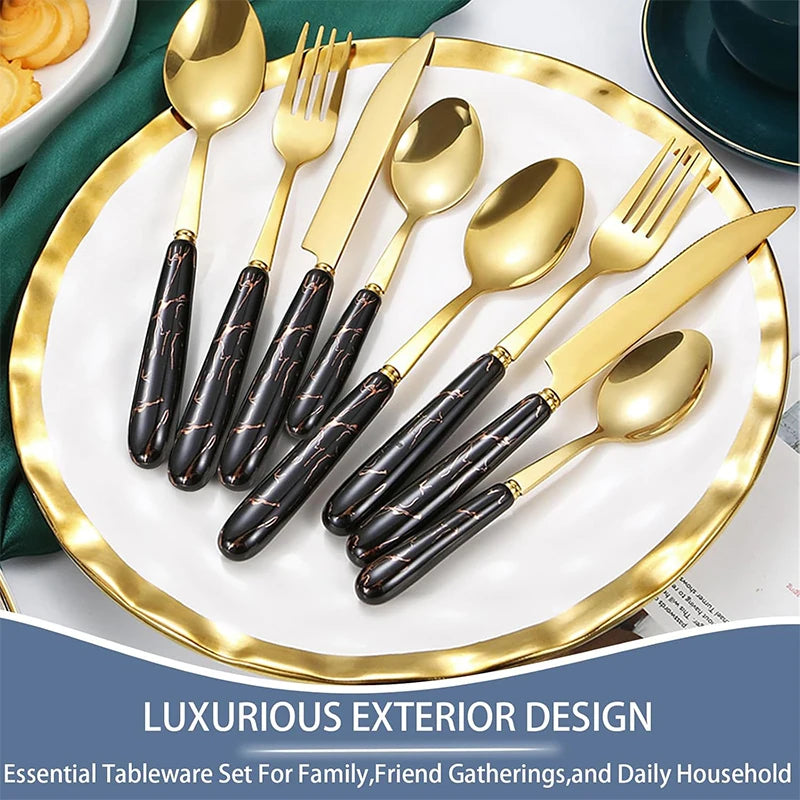 Stainless steel LMETJMA 24-piece flatware set with knives, forks, and spoons from 𝕄𝕔 𝕋𝕙𝕖 𝔹𝕝𝕒𝕔𝕜 𝔻�