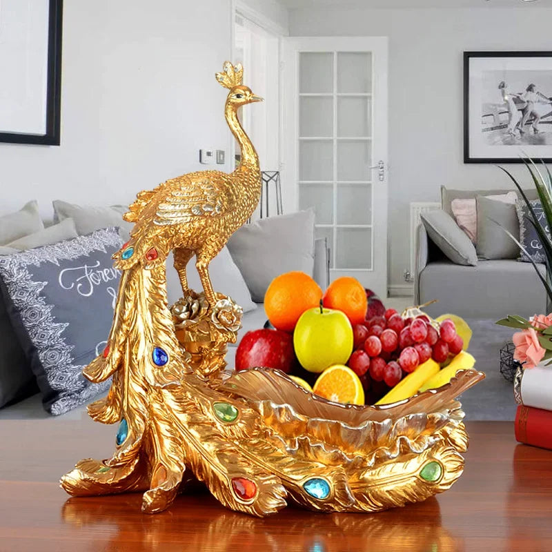 European style peacock fruit candy decorative plate by MC THE BLACK DIAMOND, featuring a colorful peacock design for home decor.