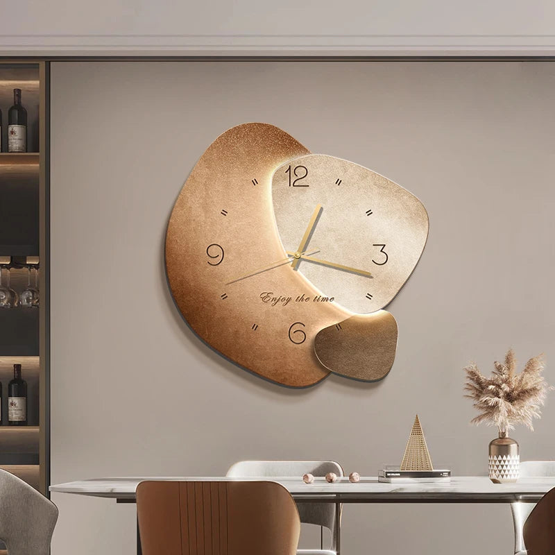 Modern MC THE BLACK DIAMOND wall clock with silent movement, digital display, and artistic stone design for living and dining rooms.