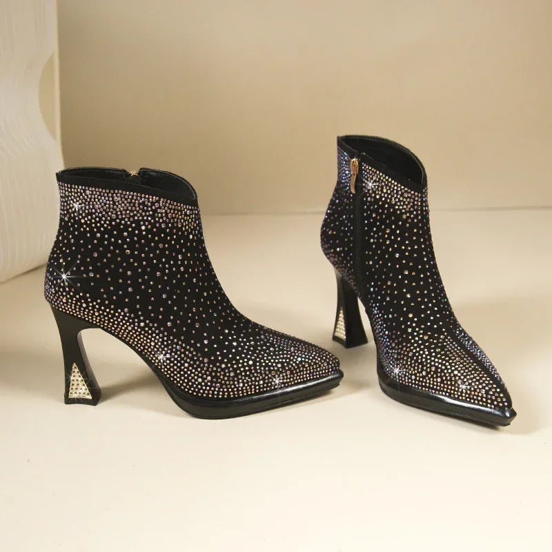 Women's short boots with thick square high heels from Mohammand Collection, featuring stylish design and durable material.