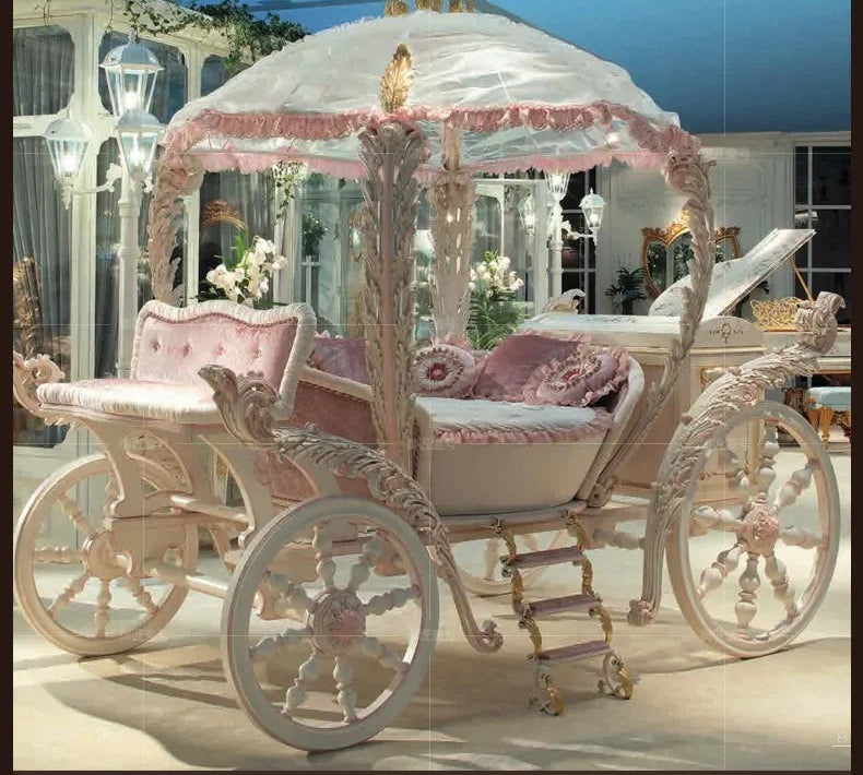Pink Royal Craftsman No. 1 European solid wood princess bed carriage for children, featuring a charming, customized girl’s bed design.