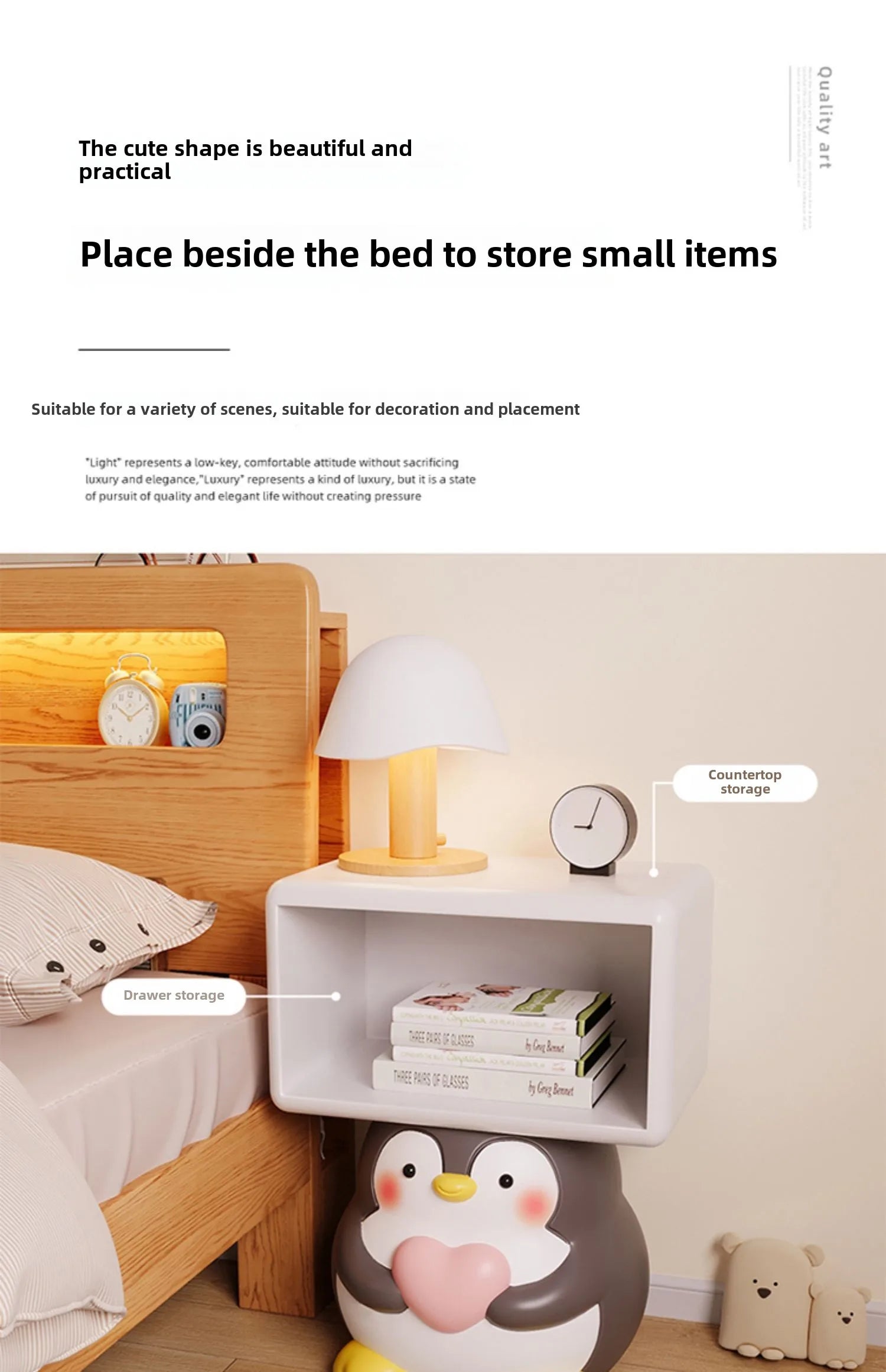 Children's bedroom nightstand by MC THE BLACK DIAMOND, modern wooden table with drawers for kids' room storage.