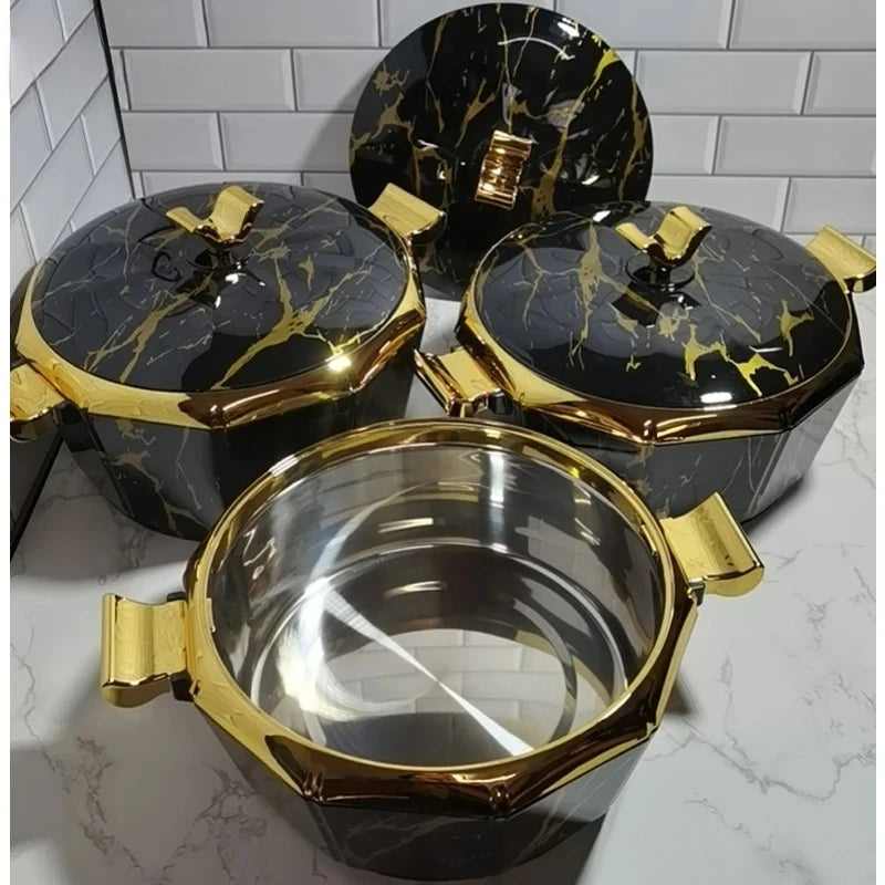 Design Food Warmer Casserole set with three insulated thermal containers, 2 to 3 liters, ideal for hotpot and party meals.