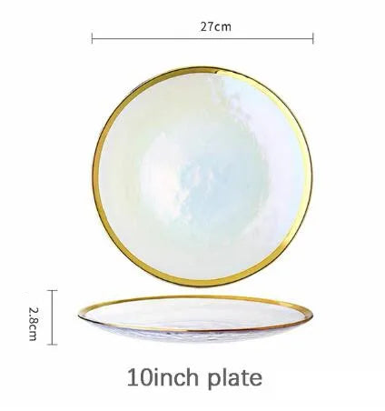 Rainbow glass dinner plates and salad bowls with gilt rims by 𝕄𝕔 𝕋𝕙𝕖 𝔹𝕝𝕒𝕔𝕜 𝔻𝕚𝕒𝕞𝕠
